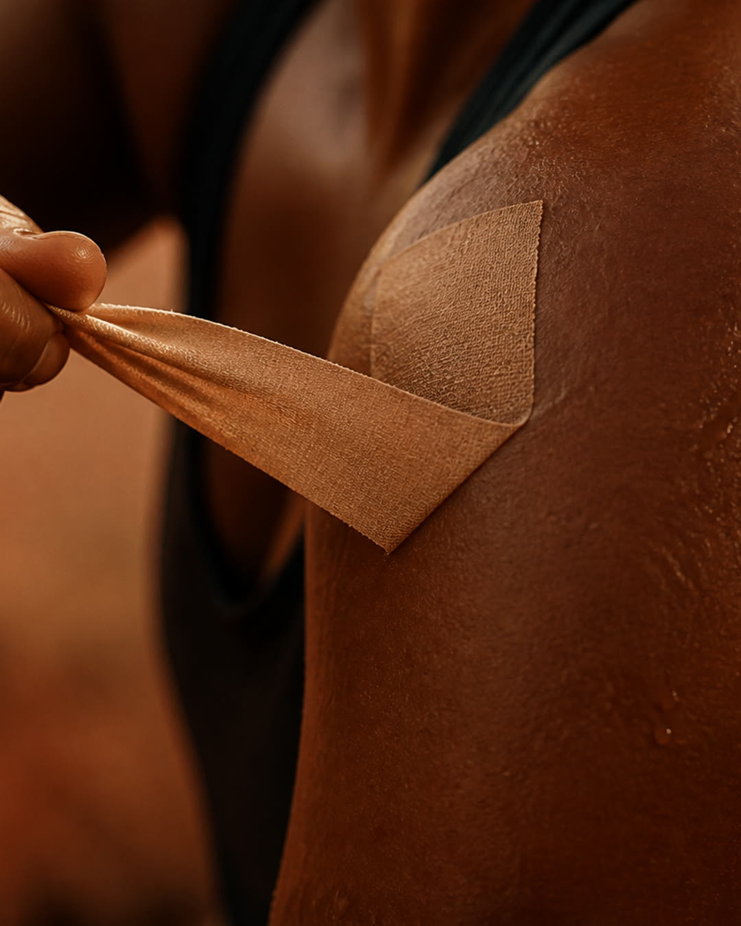 Kinesio tape peeling from a shoulder